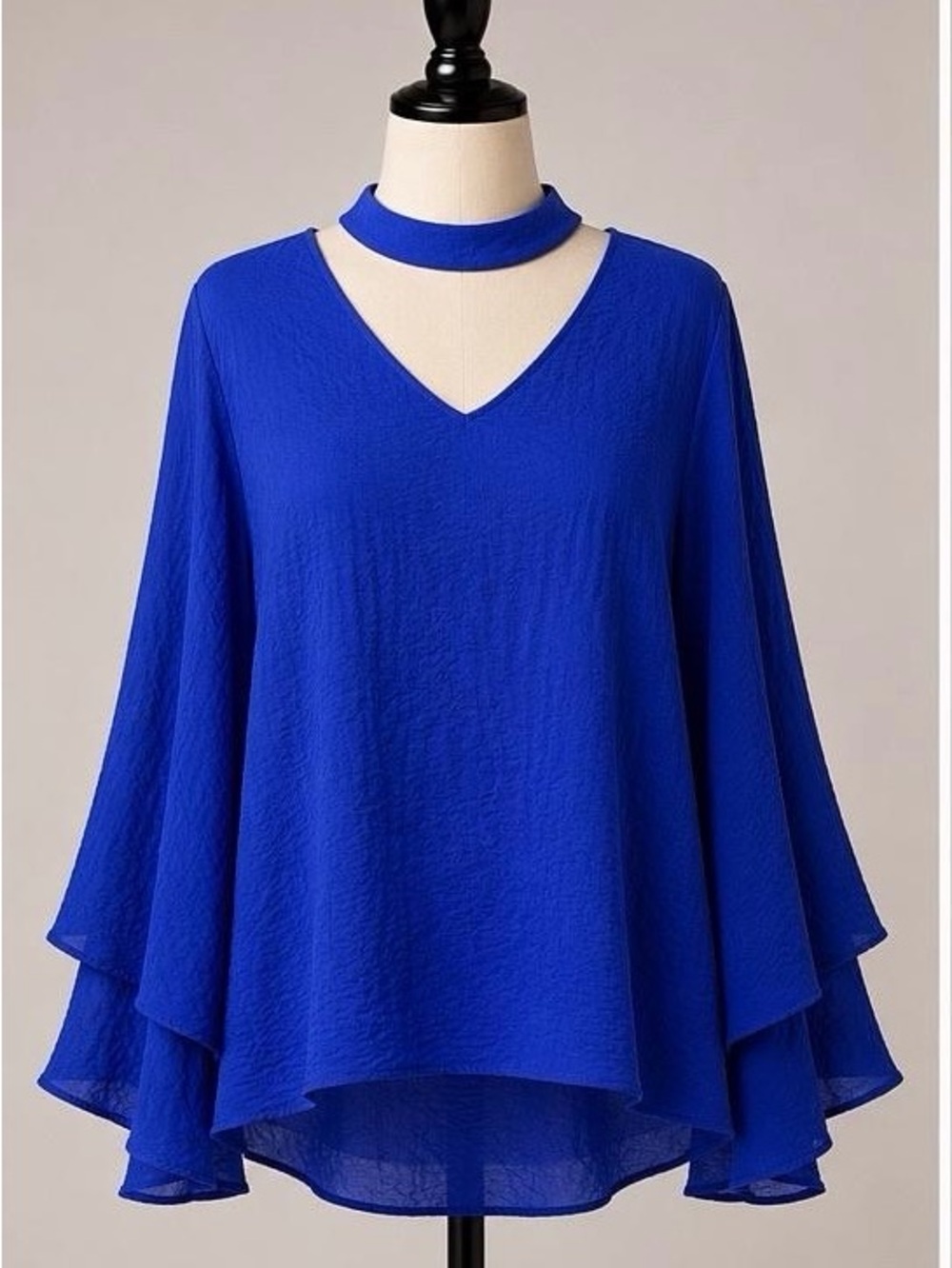 a.n.a Royal Blue Chiffon V-Neck Top with Choker